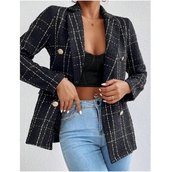 Classic Plaid Button up Tweed Blazer - Picture 5 of 12